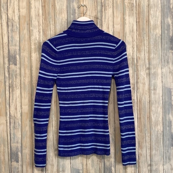 Basic Editions Blue Striped Long Sleeve Turtleneck Sweater | NWOT | Medium - Picture 6 of 10